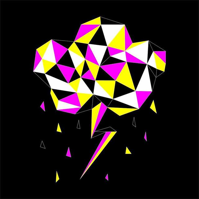 Ilustración low-poly en tonos cian, magenta y amarillo