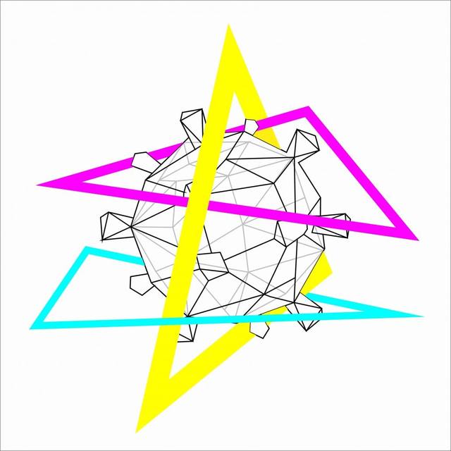 Ilustración low-poly en tonos cian, magenta y amarillo
