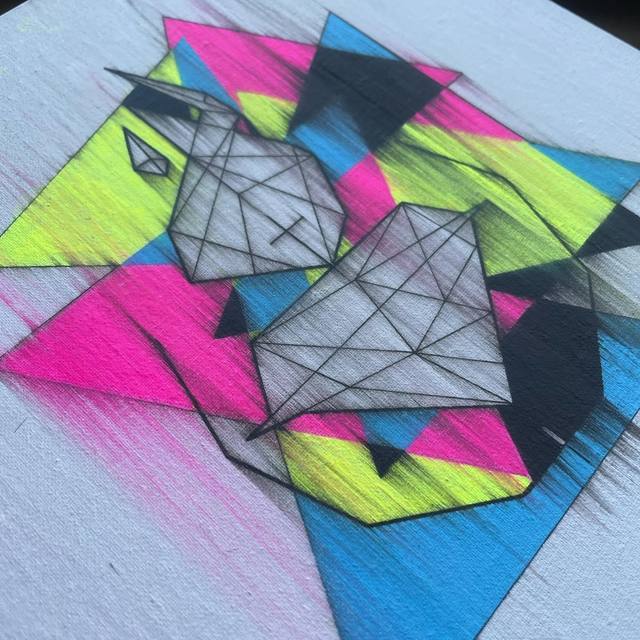 Obra en técnica mixta sobre lienzo con spray y acrílico