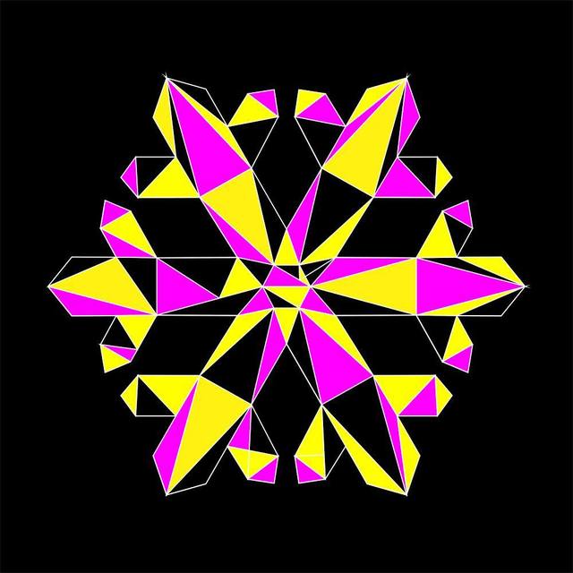 Ilustración low-poly en tonos cian, magenta y amarillo