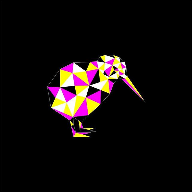 Ilustración low-poly en tonos cian, magenta y amarillo