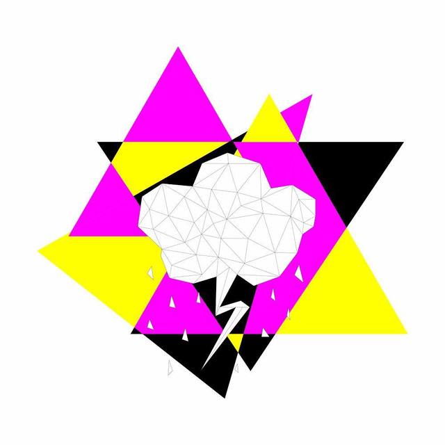 Ilustración low-poly en tonos cian, magenta y amarillo