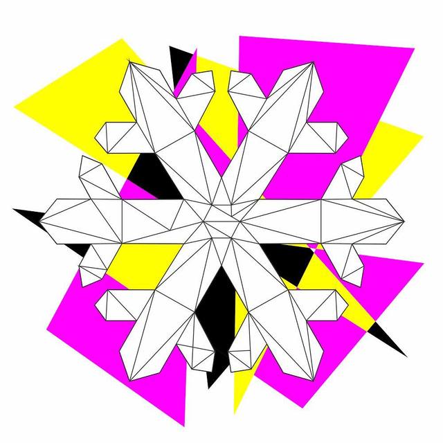 Mandala geométrico en tonos cian, magenta y amarillo