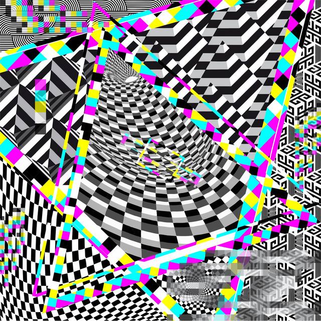 Cabeza de perro de líneas geométricas con triángulos de color