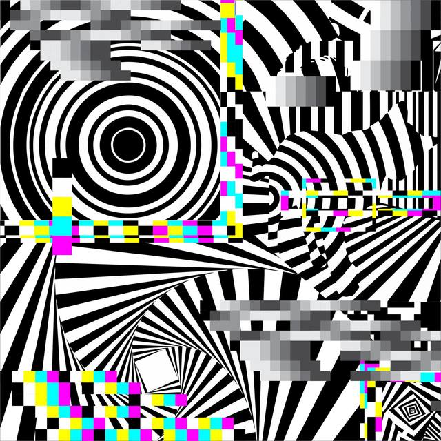 Espiral en blanco y negro con triángulo de color CMYK