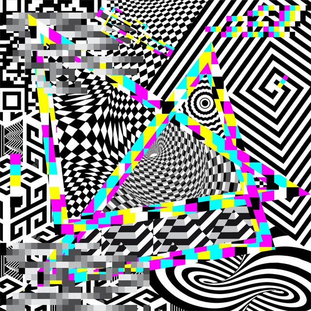Pentágono radial en blanco y negro con acentos de color